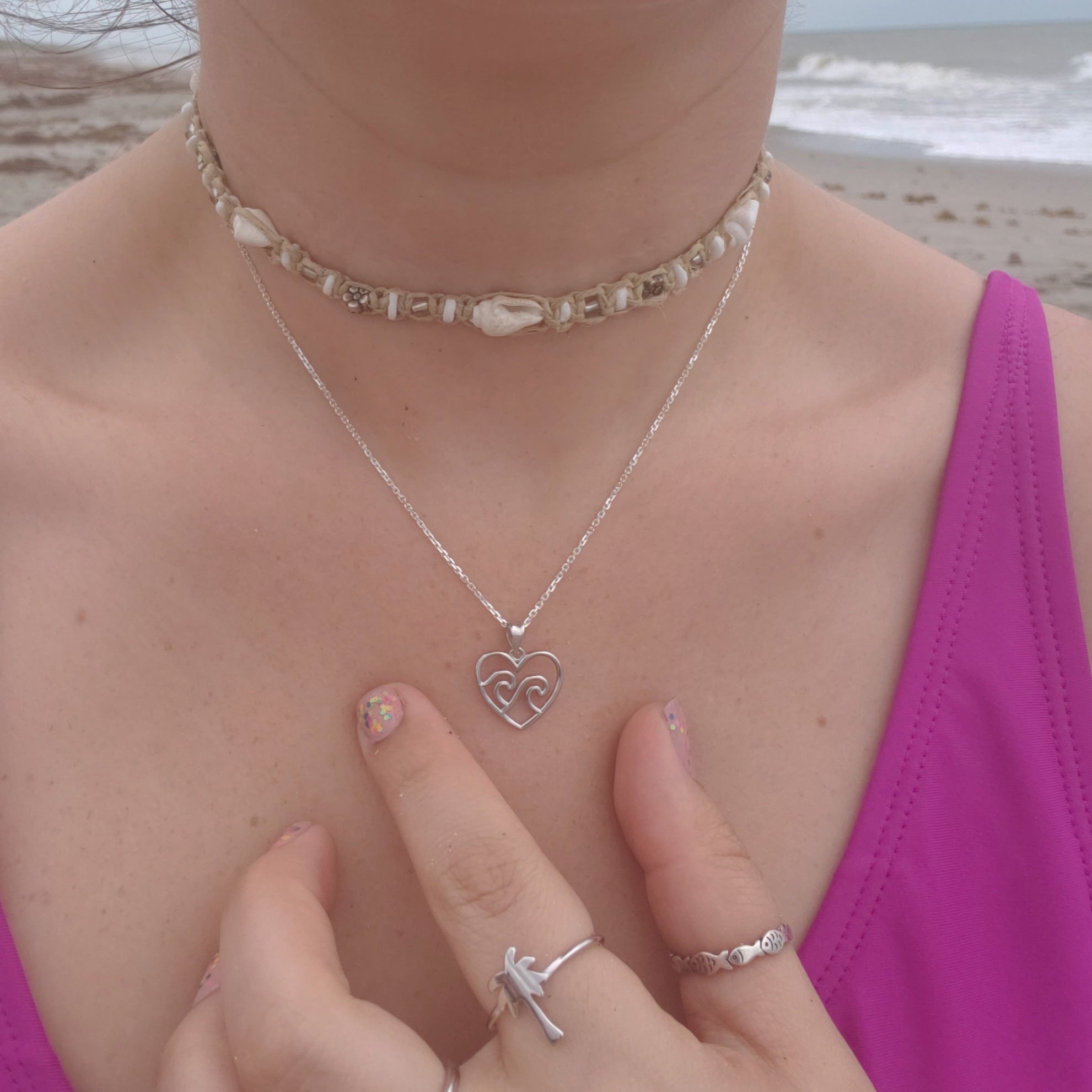 Sterling Silver Wave Love Necklace