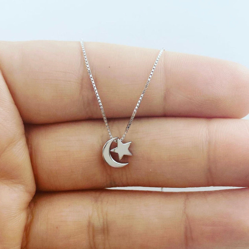 Sterling Silver Mini Moon and Star Necklace