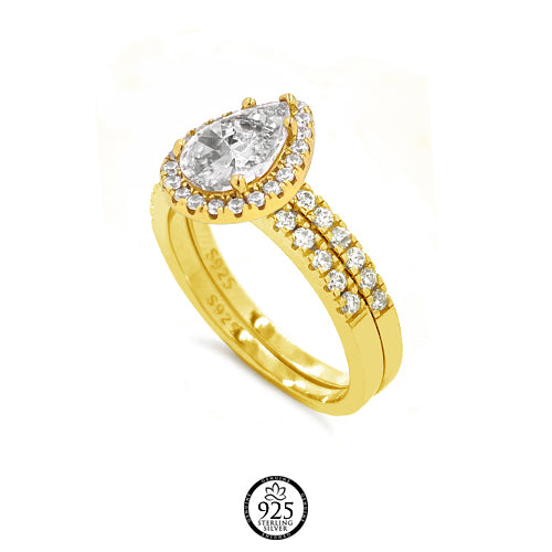 Sterling Silver 18K Gold Electroplating Pear Shape Engagement Ring