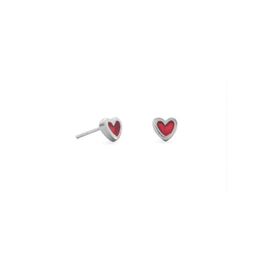 Sterling Silver Tiny Red Heart Stud Earrings
