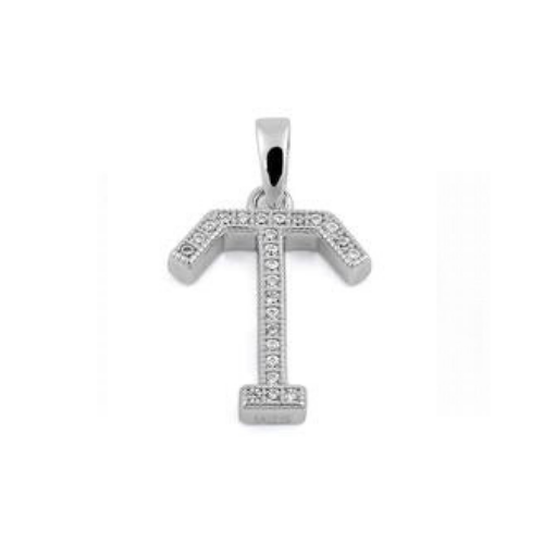 Sterling Silver Letter T Crystal Necklace