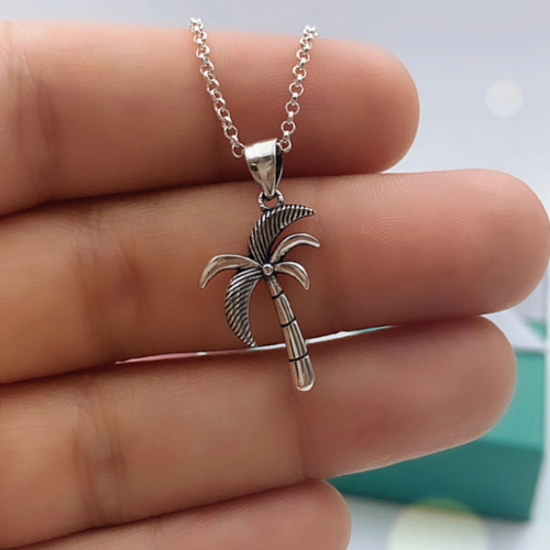 Sterling Silver Tropical Palm Necklace