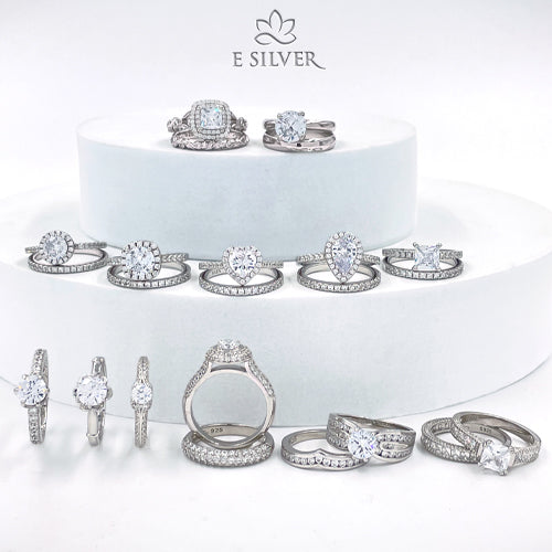 Sterling Silver Traditional Wedding Ring Set