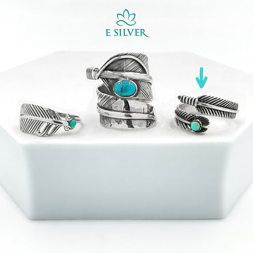 Sterling Silver Bali Turquoise Feather Ring