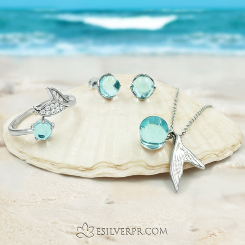 Sterling Silver Blue Ocean Mermaid Ring