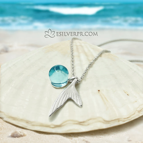 Sterling Silver Mermaid and Piece of Ocean Necklace