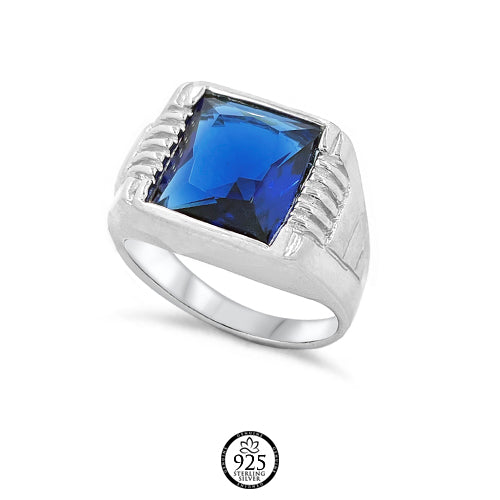 Sterling Silver Big Blue Sapphire Bold Ring