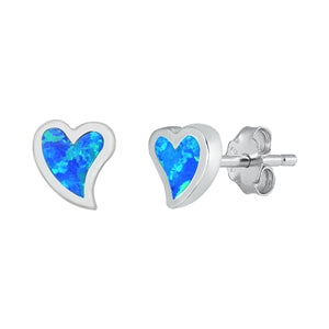 Sterling Silver Blue Opal Sweet Hearts Earrings