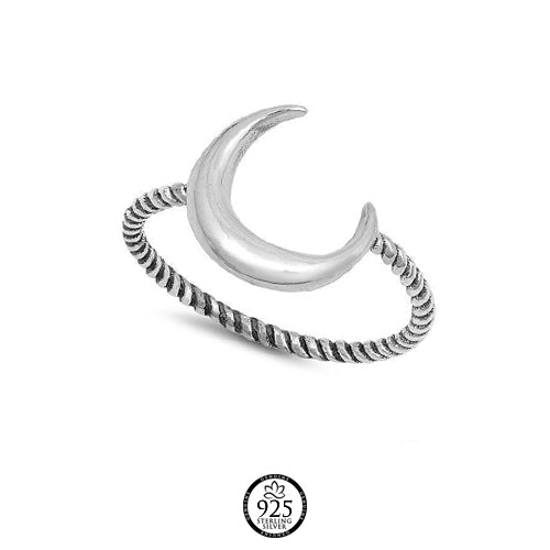 Sterling Silver Crescent Moon Twisted Ring