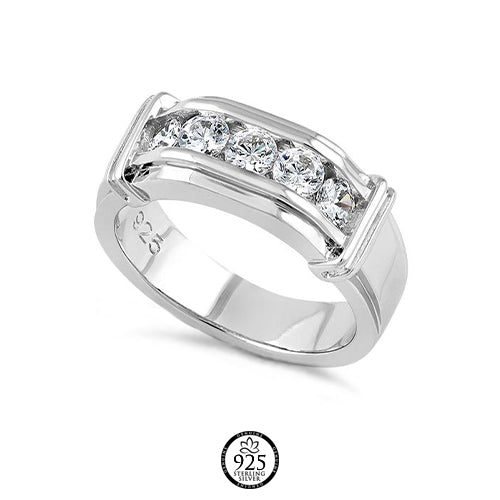 Sterling Silver Engagement Crystal Men Ring