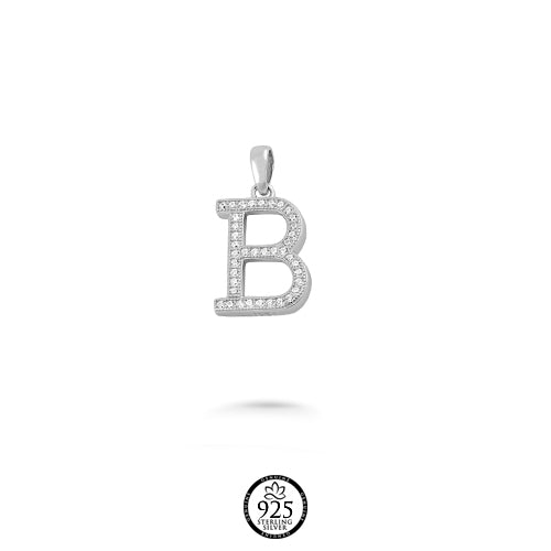 Sterling Silver Letter B Crystal Necklace