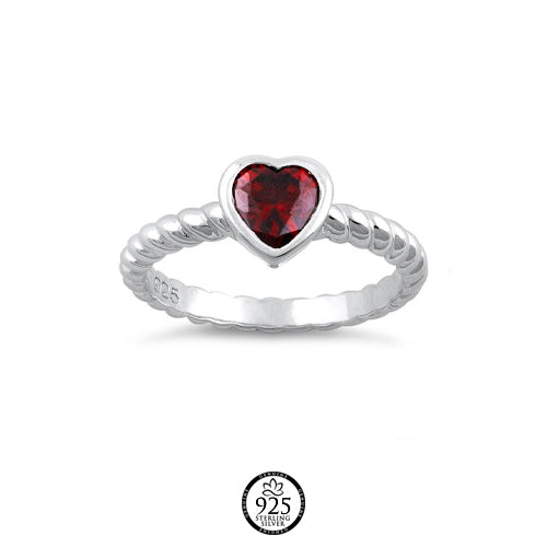 Sterling Silver Heart Garnet Crystal Ring
