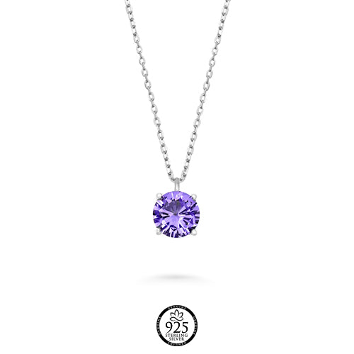 Sterling Silver Amethyst Stone Solitaire Necklace