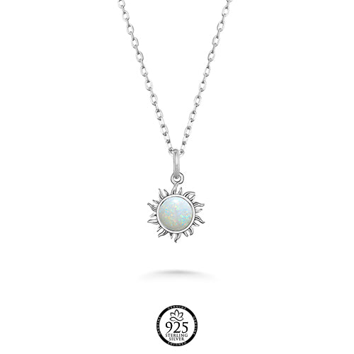 Sterling Silver Dainty White Opal Sun Necklace