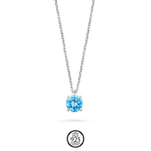 Sterling Silver Aquamarine Stone Solitaire Necklace
