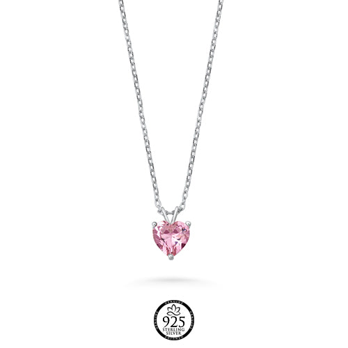 Sterling Silver My Pink Love Heart Necklace