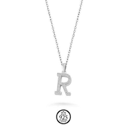 Sterling Silver Letter R Crystal Necklace