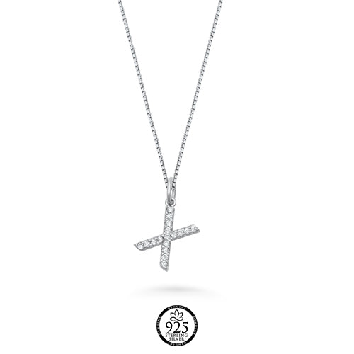 Sterling Silver Initial X Crystals Necklace