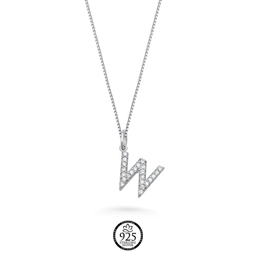 Sterling Silver Initial W Crystals Necklace