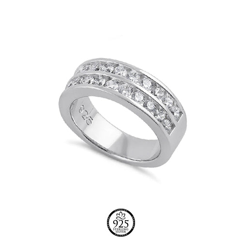 Sterling Silver King Felipe Crystals Double Row Rings