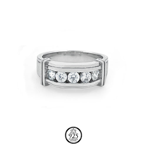 Sterling Silver Engagement Crystal Men Ring