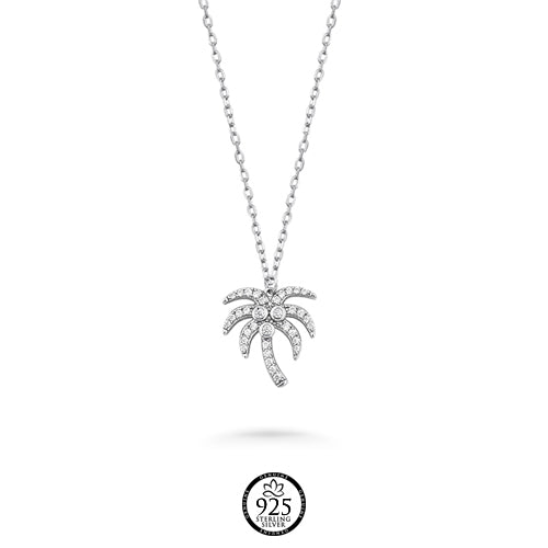 Sterling Silver Tropical Palm with Coconut Necklace