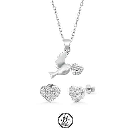 Sterling Silver Sparrow of Love Crystals Necklace
