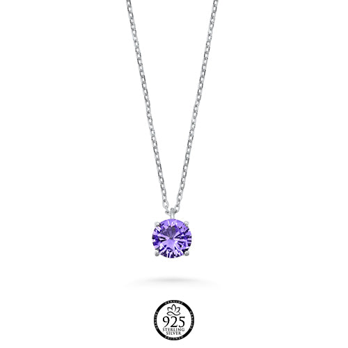Sterling Silver Amethyst Stone Solitaire Necklace