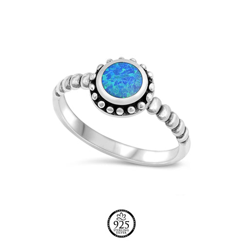 Sterling Silver Blue Opal Bali Beaded Ring