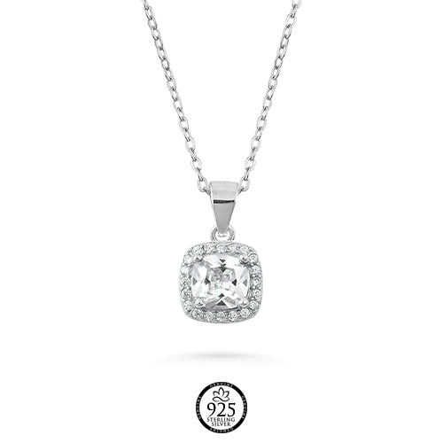 Sterling Silver Square Cut Crystal Elegant Necklace