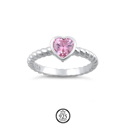 Sterling Silver Joanna Heart Pink Crystal Ring