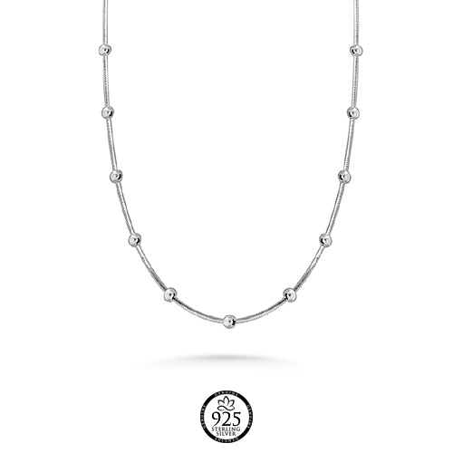 Sterling Silver Snake Chain Beads Necklace