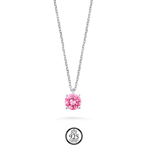 Sterling Silver Pink Stone Solitaire Necklace