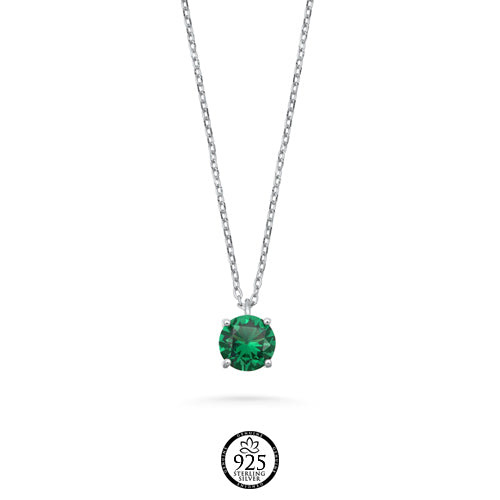 Sterling Silver Green Stone Solitarie Necklace