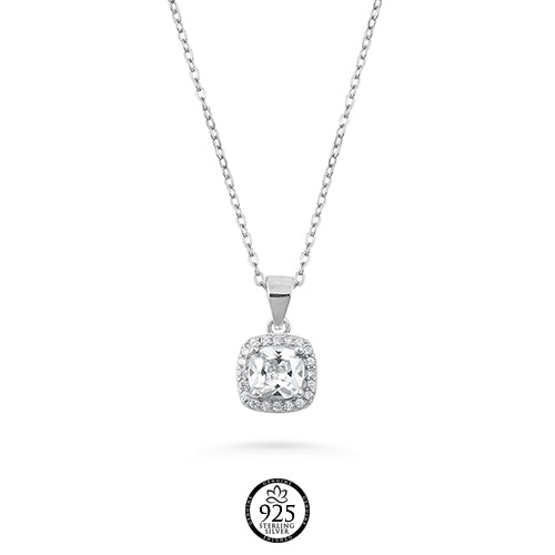 Sterling Silver Square Cut Crystal Elegant Necklace