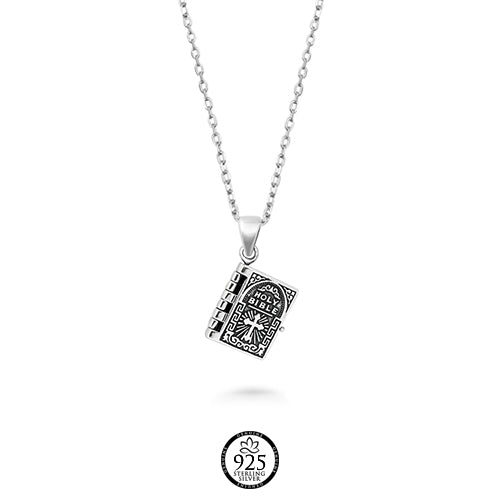Sterling Silver Bible Book Necklace