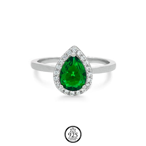 Sterling Silver Green Emerald Engagement Ring
