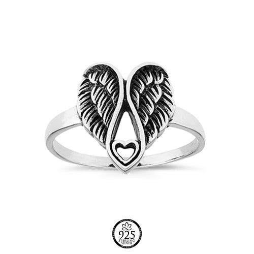 Sterling Silver Love Angel Wings Ring