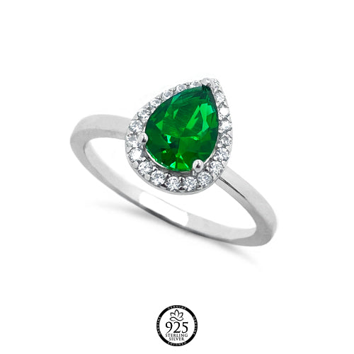 Sterling Silver Green Emerald Engagement Ring