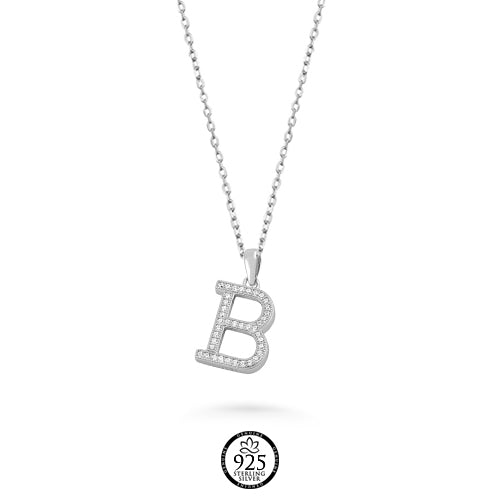 Sterling Silver Letter B Crystal Necklace
