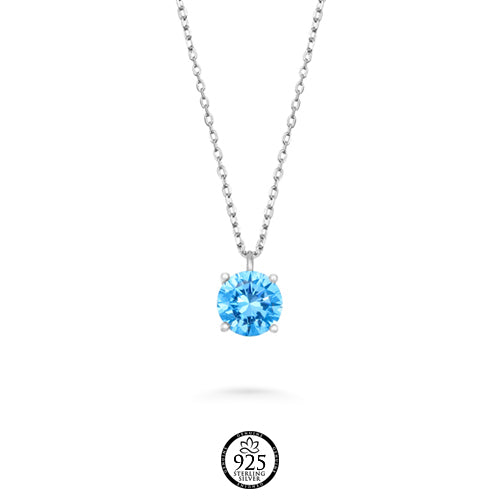 Sterling Silver Aquamarine Stone Solitaire Necklace