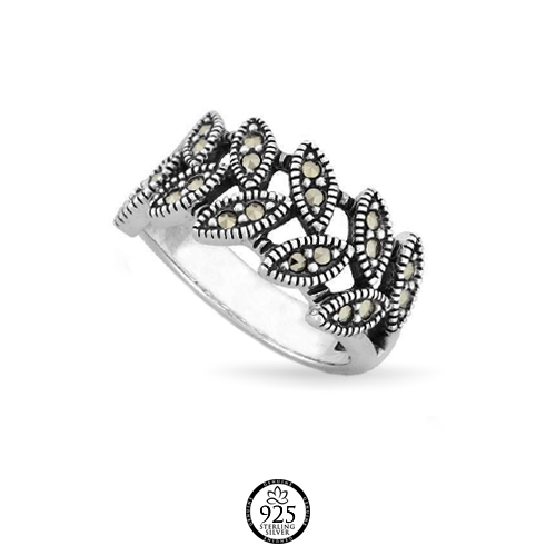 Sterling Silver Bold Marcasite Leaves Ring