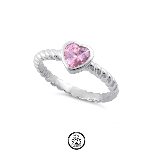 Sterling Silver Joanna Heart Pink Crystal Ring