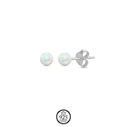 Sterling Silver Mini White Opal Balls Earrings